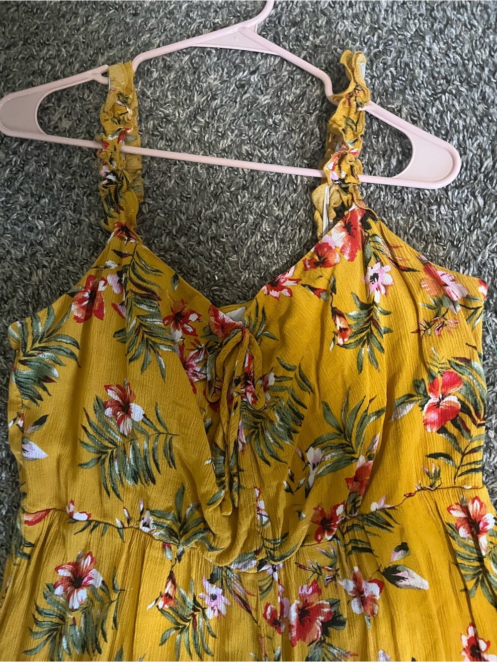 Floral Mustard Wide-Leg Spaghetti-Strap Jumpsuit - Picture 3 of 3